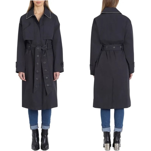 NEW! Badgley Mischka Charcoal Gray Brooke Cotton Utility Trench Coat